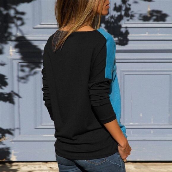 long sleeve tee shirt in a patchwork contrasting design lightweight and casual - Picture 2 of 3